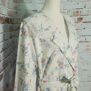 Vintage Lanz Of Salzburg Floral Flannel Wrap Robe Medium Cottagecore Cozy